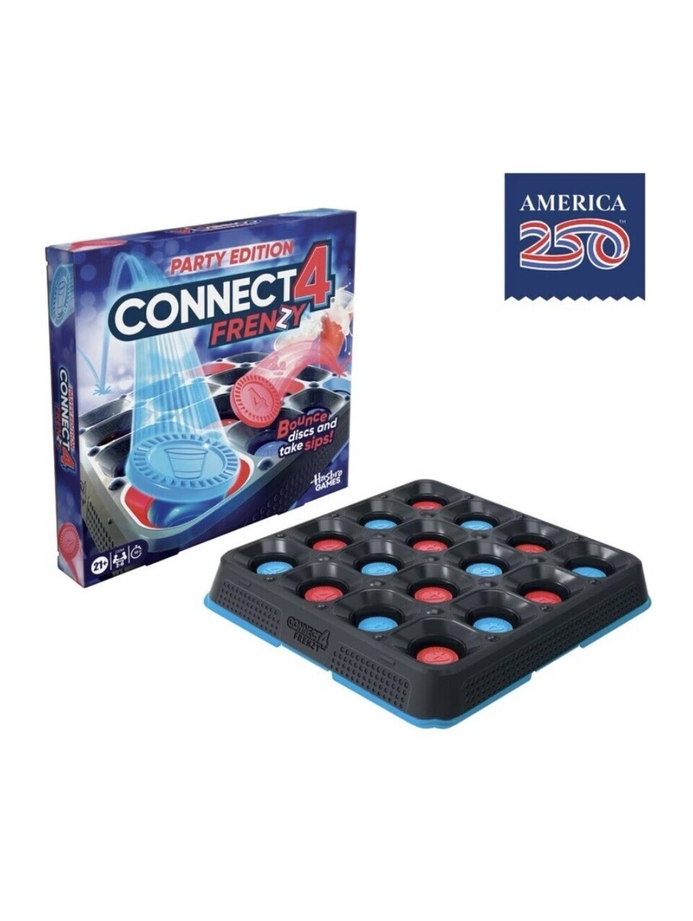Connect 4 Frenzy Party Edition Game for Adults, Bounce Discs and Take Sips